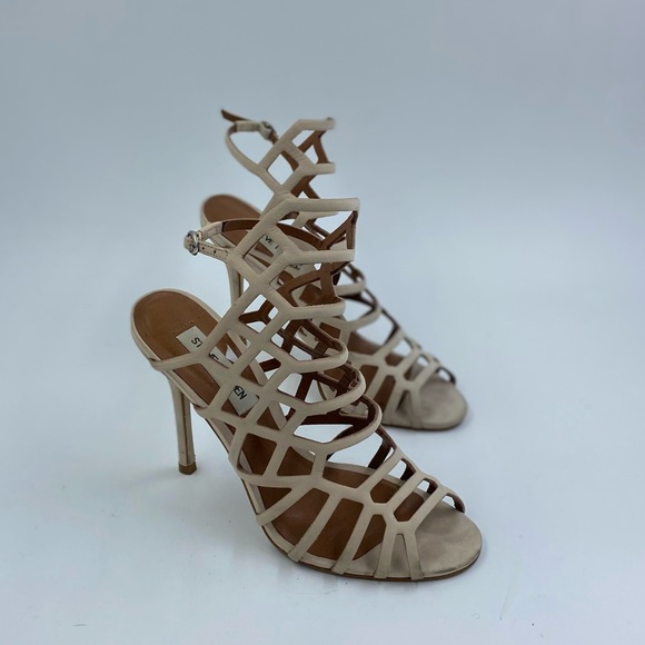 Steve Madden Slithur Tan Suede Leather Caged Stiletto Heels Women's 7m - Picture 5 of 6